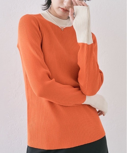 kirakiraShop(キラキラショップ)の「レイヤード風 指穴 配色 リブ ニット(ニット/セーター・レディース・ブルー/オレンジ/グリーン/ブラック系その他/アイボリー系・FREE)」の22枚目の写真