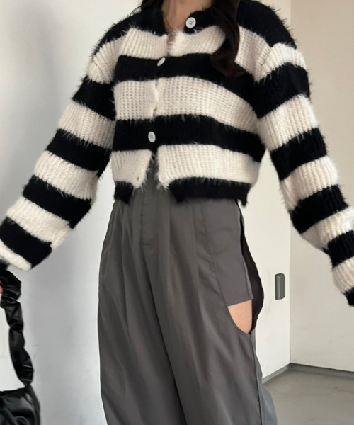 nemne store(ネンネストア)の「《Delfy》シャギーボーダーカーディガン(カーディガン/ボレロ・レディース・ブラック/ブラウン/ネイビー・フリー)」の16枚目の写真