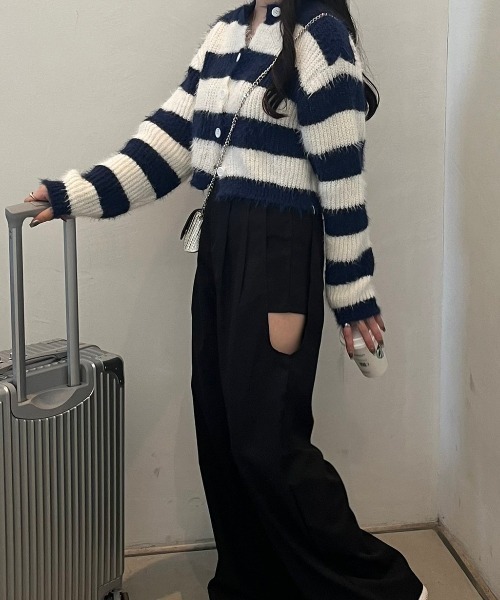 nemne store(ネンネストア)の「《Delfy》シャギーボーダーカーディガン(カーディガン/ボレロ・レディース・ブラック/ブラウン/ネイビー・フリー)」の9枚目の写真