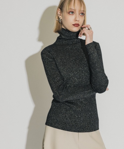 casane（カサネ）の「ラメリブタートルニット（ニット/セーター・レディース・アイボリー/ブラック/パープル/シルバー/ブラウン/ベージュ・FREE）」の9枚目の写真