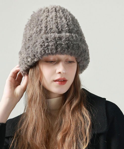 セール】【float】ふわふわ フェイクファー ニット帽（ニットキャップ