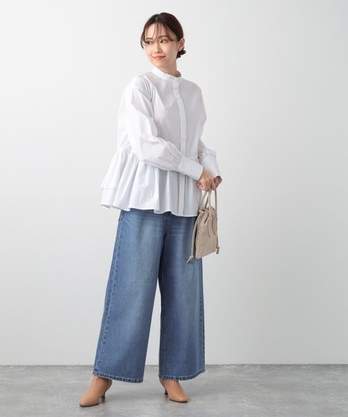 BARNYARDSTORM（バンヤードストーム）の「BARNYARDSTORM / ペプラムスタンドカラーブラウス（シャツ/ブラウス・レディース・ブラック/ホワイト・FREE）」の4枚目の写真