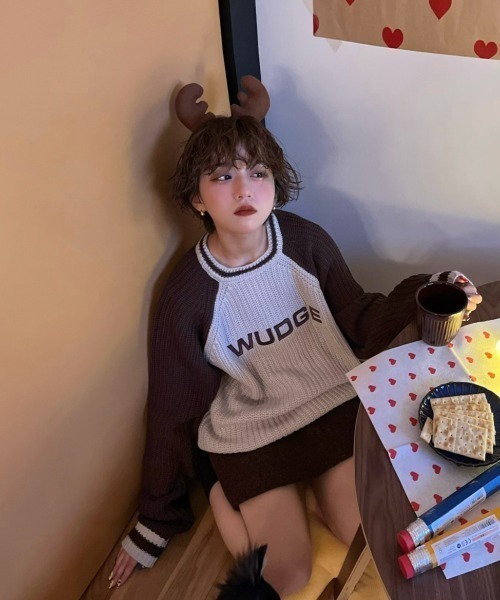 WudgeBoy（ワッジボーイ）の「bi-color raglan knit（ニット/セーター・レディース・アイボリー/カーキ/ネイビー・MEDIUM/LARGE）」の16枚目の写真