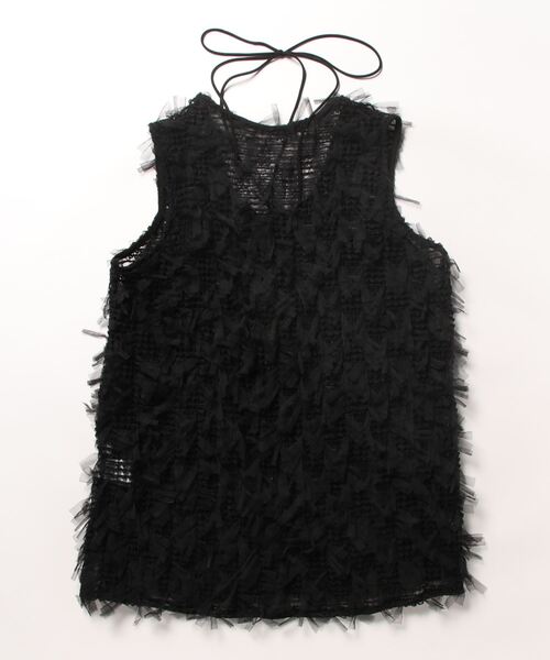 Settimissimo（セッティミッシモ）の「チュール フリンジ ジャガード ロープ付き ジレ ベスト（ベスト・レディース・アイボリー/ブラック・FREE）」の3枚目の写真