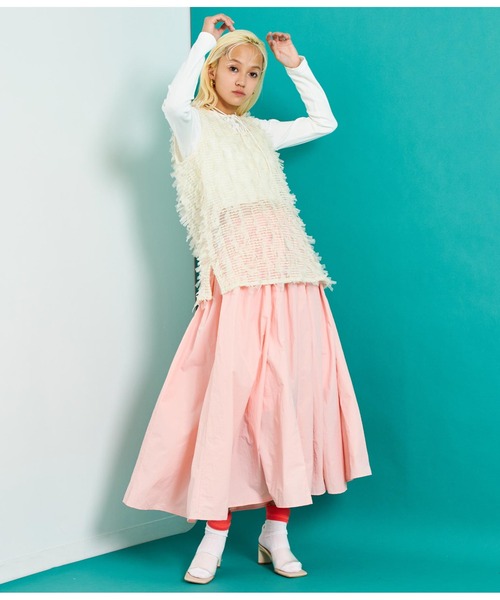 Settimissimo（セッティミッシモ）の「チュール フリンジ ジャガード ロープ付き ジレ ベスト（ベスト・レディース・アイボリー/ブラック・FREE）」の7枚目の写真