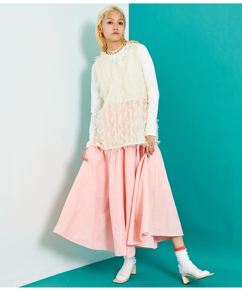 Settimissimo（セッティミッシモ）の「チュール フリンジ ジャガード ロープ付き ジレ ベスト（ベスト・レディース・アイボリー/ブラック・FREE）」の8枚目の写真