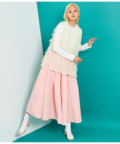 Settimissimo（セッティミッシモ）の「チュール フリンジ ジャガード ロープ付き ジレ ベスト（ベスト・レディース・アイボリー/ブラック・FREE）」の9枚目の写真