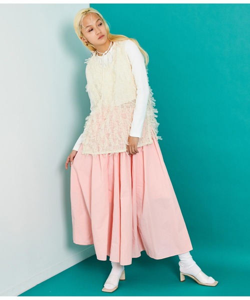 Settimissimo（セッティミッシモ）の「チュール フリンジ ジャガード ロープ付き ジレ ベスト（ベスト・レディース・アイボリー/ブラック・FREE）」の10枚目の写真
