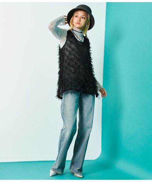 Settimissimo（セッティミッシモ）の「チュール フリンジ ジャガード ロープ付き ジレ ベスト（ベスト・レディース・アイボリー/ブラック・FREE）」の14枚目の写真