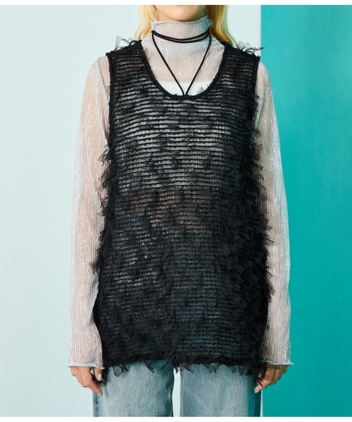 Settimissimo（セッティミッシモ）の「チュール フリンジ ジャガード ロープ付き ジレ ベスト（ベスト・レディース・アイボリー/ブラック・FREE）」の18枚目の写真