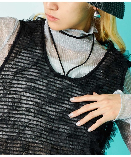 Settimissimo（セッティミッシモ）の「チュール フリンジ ジャガード ロープ付き ジレ ベスト（ベスト・レディース・アイボリー/ブラック・FREE）」の16枚目の写真