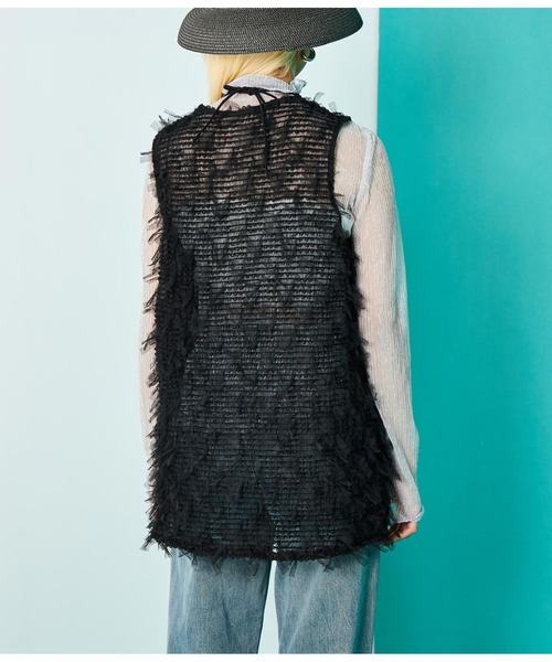 Settimissimo（セッティミッシモ）の「チュール フリンジ ジャガード ロープ付き ジレ ベスト（ベスト・レディース・アイボリー/ブラック・FREE）」の20枚目の写真