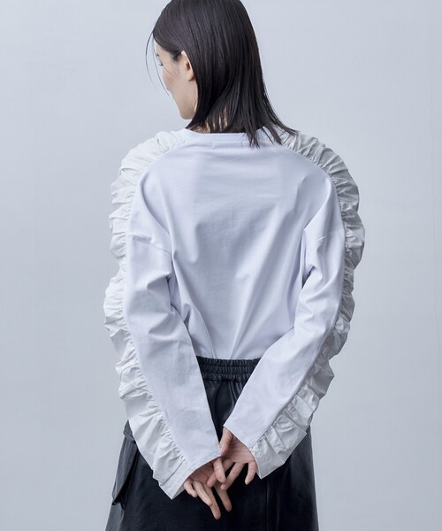 Firsthand（ファーストハンド）の「Firsthand/ファーストハンド オーガニックコットン天竺ギャザースリーブロンT（Tシャツ/カットソー・レディース・ブラック/ホワイト/ピンク・ﾌﾘ-）」の8枚目の写真