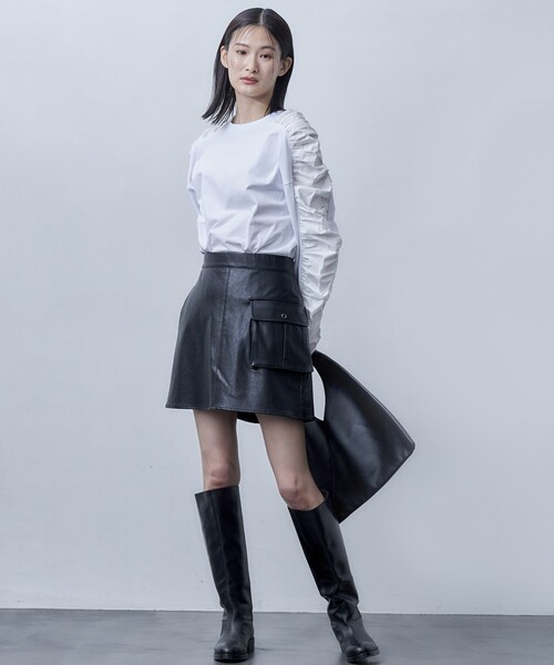 Firsthand（ファーストハンド）の「Firsthand/ファーストハンド オーガニックコットン天竺ギャザースリーブロンT（Tシャツ/カットソー・レディース・ブラック/ホワイト/ピンク・ﾌﾘ-）」の9枚目の写真