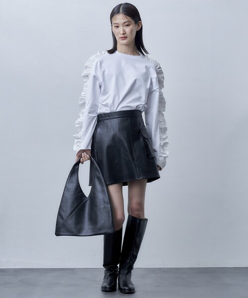 Firsthand（ファーストハンド）の「Firsthand/ファーストハンド オーガニックコットン天竺ギャザースリーブロンT（Tシャツ/カットソー・レディース・ブラック/ホワイト/ピンク・ﾌﾘ-）」の10枚目の写真