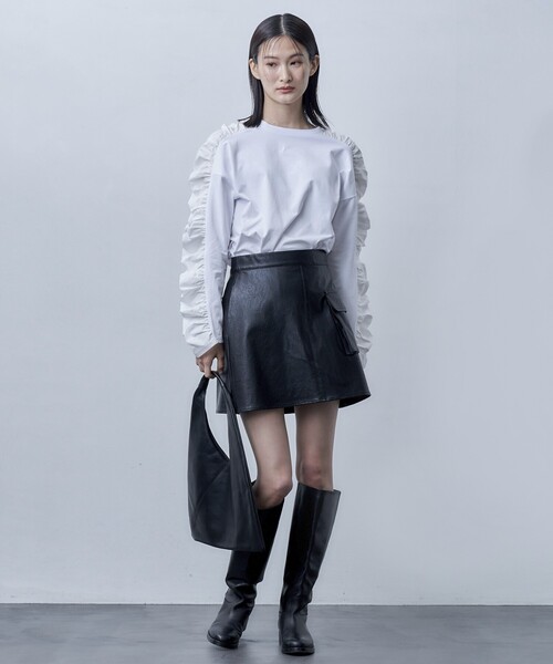 Firsthand（ファーストハンド）の「Firsthand/ファーストハンド オーガニックコットン天竺ギャザースリーブロンT（Tシャツ/カットソー・レディース・ブラック/ホワイト/ピンク・ﾌﾘ-）」の12枚目の写真