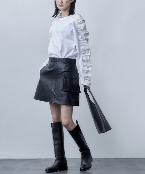 Firsthand（ファーストハンド）の「Firsthand/ファーストハンド オーガニックコットン天竺ギャザースリーブロンT（Tシャツ/カットソー・レディース・ブラック/ホワイト/ピンク・ﾌﾘ-）」の14枚目の写真