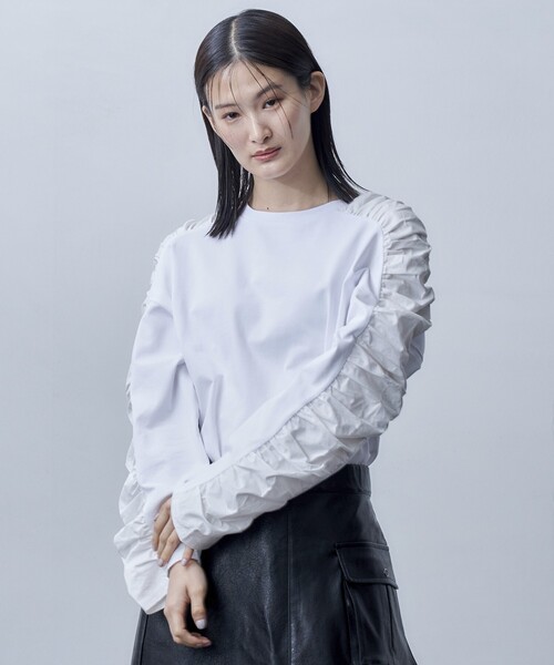 Firsthand（ファーストハンド）の「Firsthand/ファーストハンド オーガニックコットン天竺ギャザースリーブロンT（Tシャツ/カットソー・レディース・ブラック/ホワイト/ピンク・ﾌﾘ-）」の18枚目の写真