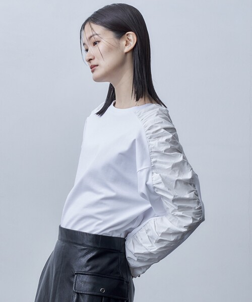 Firsthand（ファーストハンド）の「Firsthand/ファーストハンド オーガニックコットン天竺ギャザースリーブロンT（Tシャツ/カットソー・レディース・ブラック/ホワイト/ピンク・ﾌﾘ-）」の19枚目の写真