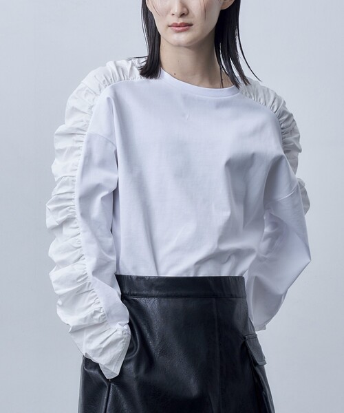 Firsthand（ファーストハンド）の「Firsthand/ファーストハンド オーガニックコットン天竺ギャザースリーブロンT（Tシャツ/カットソー・レディース・ブラック/ホワイト/ピンク・ﾌﾘ-）」の22枚目の写真