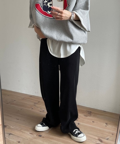 wee9s（ウィークス）の「"KUMA" half sleeve sweat tee（スウェット・レディース・グレー/ネイビー・FREE）」の5枚目の写真