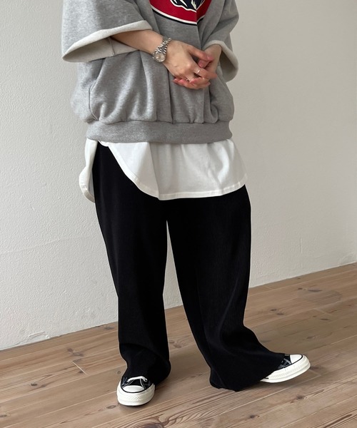wee9s（ウィークス）の「"KUMA" half sleeve sweat tee（スウェット・レディース・グレー/ネイビー・FREE）」の4枚目の写真