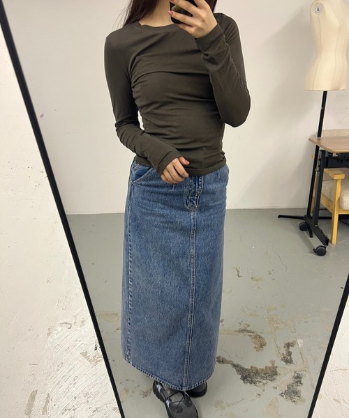 GIUNON（ジウノン）の「stretch sheer tops / ストレッチシアートップス（Tシャツ/カットソー・レディース・カーキ/ブルー/アイボリー・FREE）」の20枚目の写真