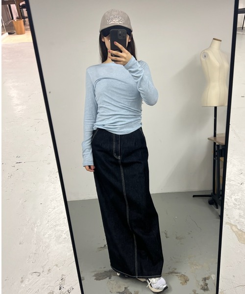 GIUNON（ジウノン）の「stretch sheer tops / ストレッチシアートップス（Tシャツ/カットソー・レディース・カーキ/ブルー/アイボリー・FREE）」の19枚目の写真