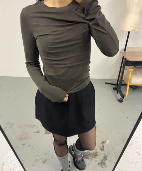 GIUNON（ジウノン）の「stretch sheer tops / ストレッチシアートップス（Tシャツ/カットソー・レディース・カーキ/ブルー/アイボリー・FREE）」の6枚目の写真