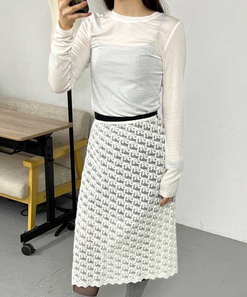 GIUNON（ジウノン）の「stretch sheer tops / ストレッチシアートップス（Tシャツ/カットソー・レディース・カーキ/ブルー/アイボリー・FREE）」の15枚目の写真