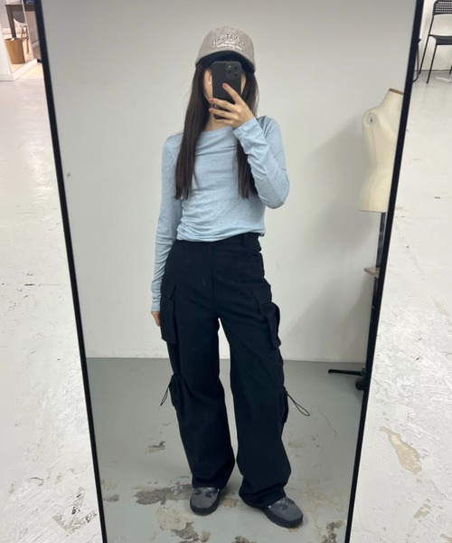 GIUNON（ジウノン）の「stretch sheer tops / ストレッチシアートップス（Tシャツ/カットソー・レディース・カーキ/ブルー/アイボリー・FREE）」の14枚目の写真