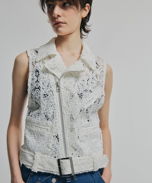 NOISE MAKER（ノイズメーカー）の「ノースリーブアイレットレースジャケット（ベスト・レディース・ホワイト/ブラック・FREE）」の12枚目の写真