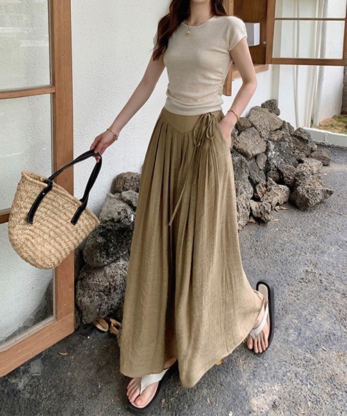 Miniministore(ミニミニストア)の「とろみパンツ レディース 綿麻スカンツ夏(スラックス・レディース・ブラック/アイボリー/ブラウン/ピンク/ライトブルー・FREE)」の6枚目の写真