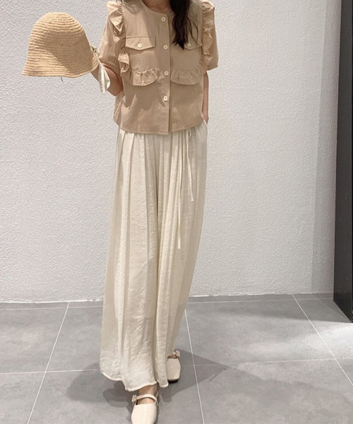 Miniministore(ミニミニストア)の「とろみパンツ レディース 綿麻スカンツ夏(スラックス・レディース・ブラック/アイボリー/ブラウン/ピンク/ライトブルー・FREE)」の11枚目の写真