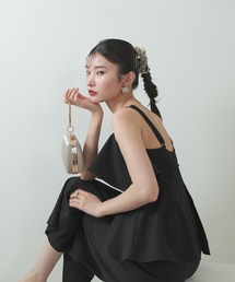 フリル パンツドレス ダブルストラップ オールインワン ワイドパンツ パーティー ドレス 結婚式 お呼ばれ オケージョン