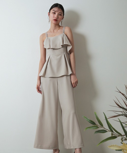 Kana（カナ）の「フリル パンツドレス ダブルストラップ オールインワン ワイドパンツ  パーティー ドレス 結婚式 お呼ばれ オケージョン（パンツドレス・レディース・ブラック/グレー系その他/チャコールグレー・M）」の21枚目の写真