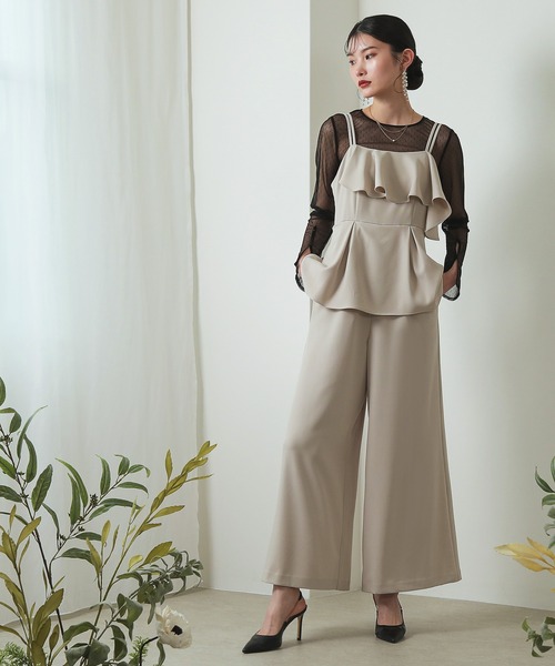 Kana（カナ）の「フリル パンツドレス ダブルストラップ オールインワン ワイドパンツ  パーティー ドレス 結婚式 お呼ばれ オケージョン（パンツドレス・レディース・ブラック/グレー系その他/チャコールグレー・M）」の16枚目の写真