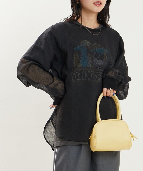 FREAK'S STORE（フリークスストア）の「限定展開　シワ加工 シアー ラグラン クルーネックプルオーバー（シャツ/ブラウス・レディース・ライトグレー/ブラック/オフホワイト/モカ・ﾌﾘ-）」の2枚目の写真