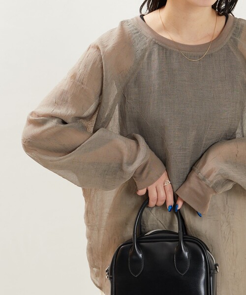 FREAK'S STORE（フリークスストア）の「限定展開　シワ加工 シアー ラグラン クルーネックプルオーバー（シャツ/ブラウス・レディース・ライトグレー/ブラック/オフホワイト/モカ・ﾌﾘ-）」の4枚目の写真