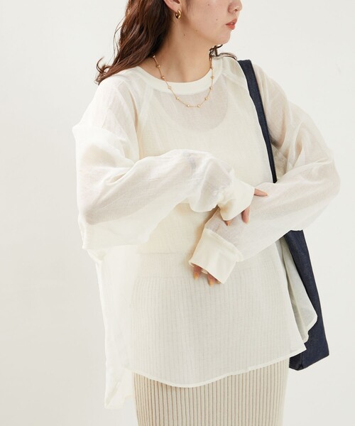 FREAK'S STORE（フリークスストア）の「限定展開　シワ加工 シアー ラグラン クルーネックプルオーバー（シャツ/ブラウス・レディース・ライトグレー/ブラック/オフホワイト/モカ・ﾌﾘ-）」の5枚目の写真
