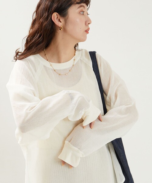 FREAK'S STORE（フリークスストア）の「限定展開　シワ加工 シアー ラグラン クルーネックプルオーバー（シャツ/ブラウス・レディース・ライトグレー/ブラック/オフホワイト/モカ・ﾌﾘ-）」の6枚目の写真