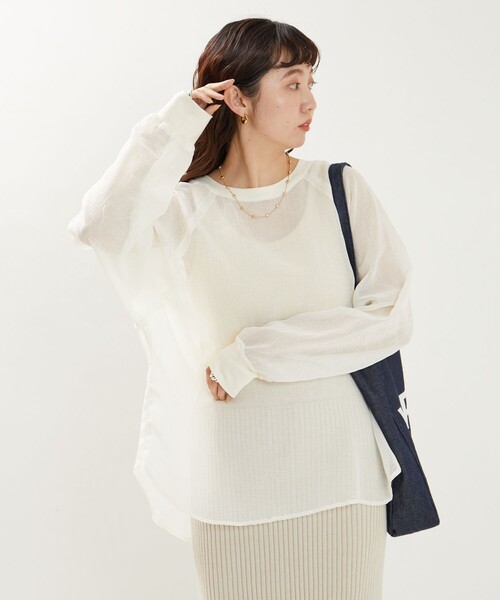 FREAK'S STORE（フリークスストア）の「限定展開　シワ加工 シアー ラグラン クルーネックプルオーバー（シャツ/ブラウス・レディース・ライトグレー/ブラック/オフホワイト/モカ・ﾌﾘ-）」の7枚目の写真