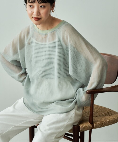 FREAK'S STORE（フリークスストア）の「限定展開　シワ加工 シアー ラグラン クルーネックプルオーバー（シャツ/ブラウス・レディース・ライトグレー/ブラック/オフホワイト/モカ・ﾌﾘ-）」の12枚目の写真