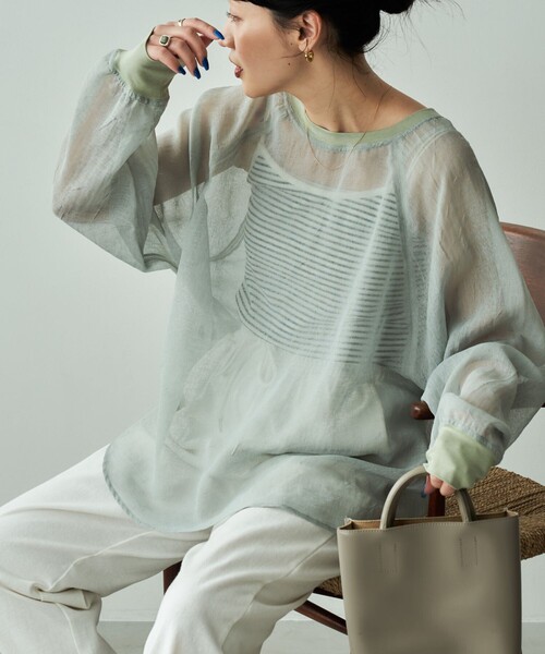 FREAK'S STORE（フリークスストア）の「限定展開　シワ加工 シアー ラグラン クルーネックプルオーバー（シャツ/ブラウス・レディース・ライトグレー/ブラック/オフホワイト/モカ・ﾌﾘ-）」の13枚目の写真