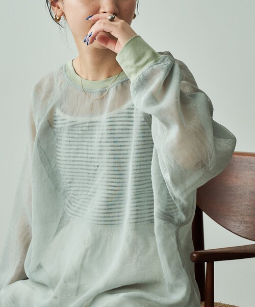 FREAK'S STORE（フリークスストア）の「限定展開　シワ加工 シアー ラグラン クルーネックプルオーバー（シャツ/ブラウス・レディース・ライトグレー/ブラック/オフホワイト/モカ・ﾌﾘ-）」の15枚目の写真