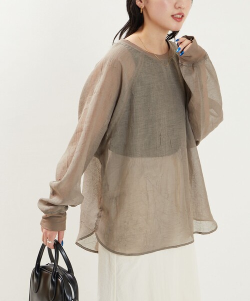 FREAK'S STORE（フリークスストア）の「限定展開　シワ加工 シアー ラグラン クルーネックプルオーバー（シャツ/ブラウス・レディース・ライトグレー/ブラック/オフホワイト/モカ・ﾌﾘ-）」の19枚目の写真