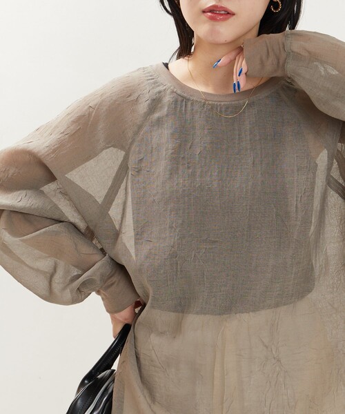 FREAK'S STORE（フリークスストア）の「限定展開　シワ加工 シアー ラグラン クルーネックプルオーバー（シャツ/ブラウス・レディース・ライトグレー/ブラック/オフホワイト/モカ・ﾌﾘ-）」の20枚目の写真