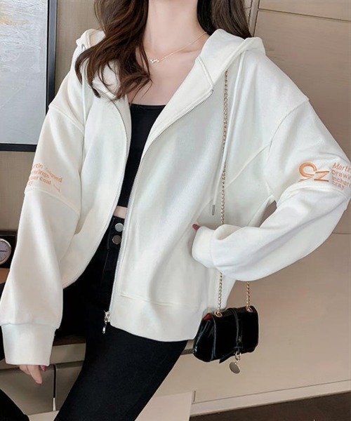 Miniministore(ミニミニストア)の「フルジップ フーディー レディース 薄手(パーカー・レディース・オフホワイト/ブラック/オレンジ・FREE)」の8枚目の写真