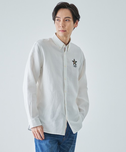 Arnold Palmer（アーノルドパーマー）の「ワッフルガーゼ スターモチーフ シェア シャツ（シャツ/ブラウス・レディース・ネイビー/ホワイト/ベージュ・L/LL/M/S/XS）」の15枚目の写真