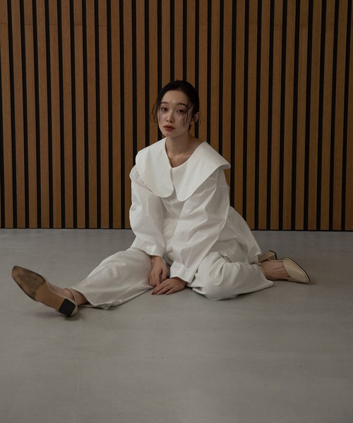 I_am(アイアム)の「big collar tiered peplum blouse / ビッグカラーティアードペプラムブラウス(シャツ/ブラウス・レディース・ブラック/ホワイト系その他/コーラルピンク・FREE)」の5枚目の写真